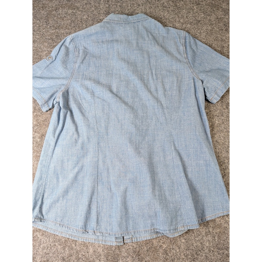 Faded Glory Womens Blue Chambray Short Sleeve Snap Button Down Shirt Large 12-14 - Picture 6 of 9